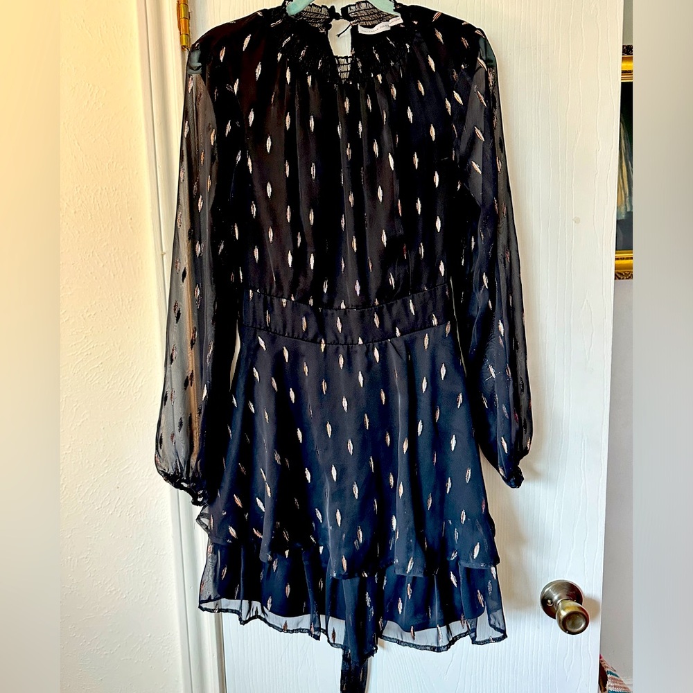 Black mini dress from Sincerely Jules- metallic feather detail size Large